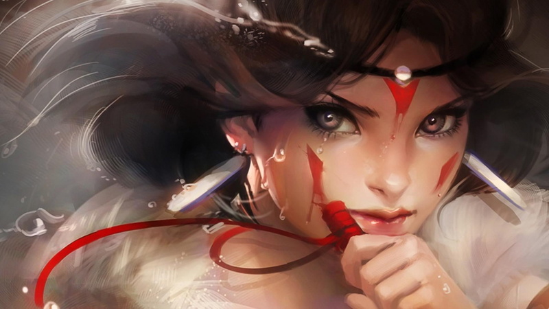 princess, 1080P, anime, character, mononoke, 1920x1080, hair, princess mononoke, illustration, woman, fantasy, brown