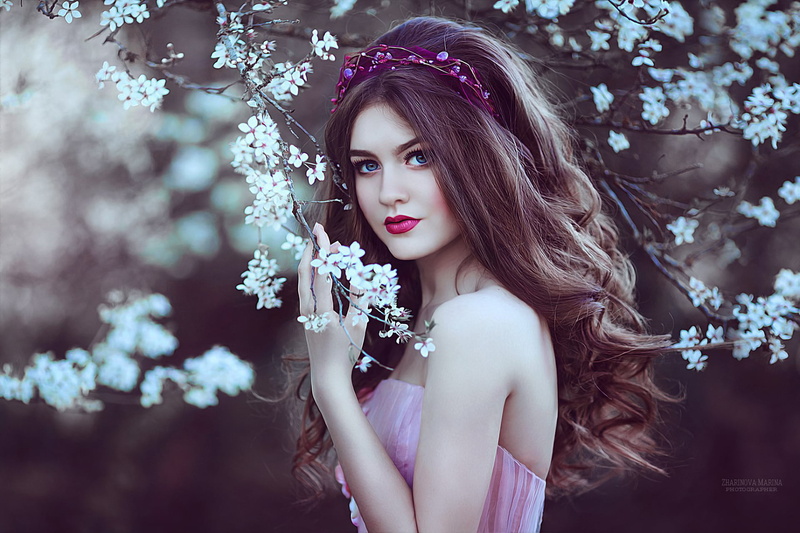 young women, hair bows, outdoors, adult, fashion, glamour, Zharinova Marina, young adult, modern, blue eyes, beautiful woman, women, flowers, females, nature