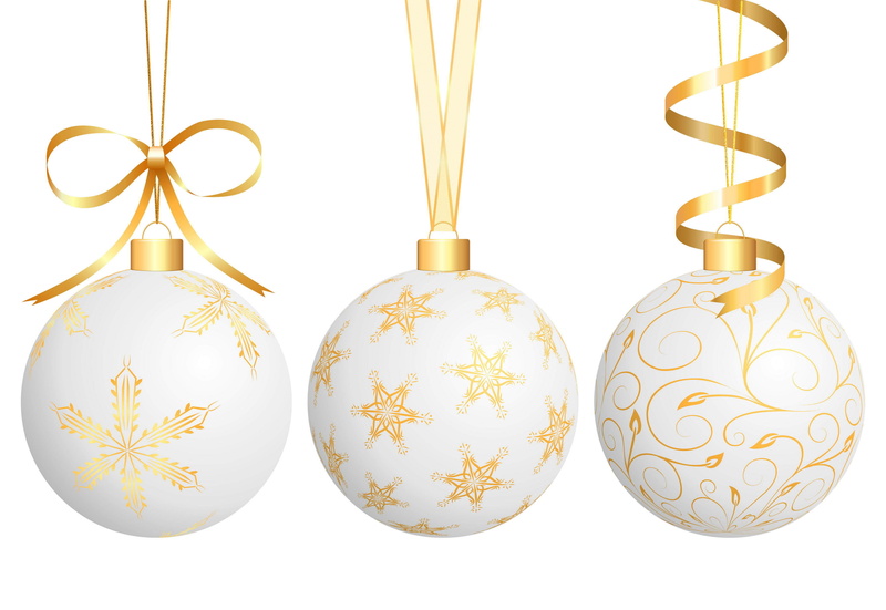 illustration, pattern, gold, celebration, christmas, winter, season, snowflake, three, studio shot, sphere, backgrounds, ribbon, elegance, red, white, isolated