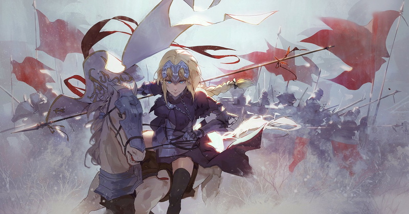 leisure activity, flag, Fate/Apocrypha, arms raised, young women, front view, outdoors, nature, Ruler (Fate/Apocrypha), lifestyles, Ruler (Fate/Grand Order)