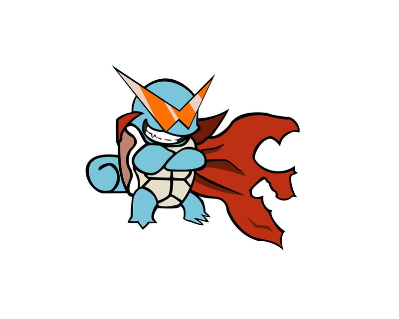 Crossover, close-up, art and craft, Kamina (Tengen Toppa Gurren Lagann), no people, Squirtle (Pokémon), Water Pokémon, nature, black color, Anime, studio shot
