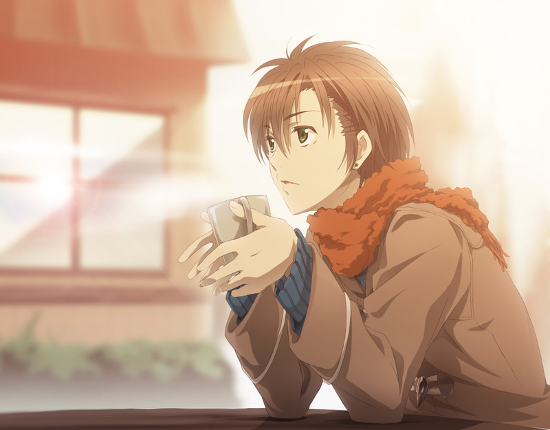 brown, jamaika, scarf, 720P, takigawa, zetsuen, tempest, hair, male, yoshino, green, eyes, hakumai, short