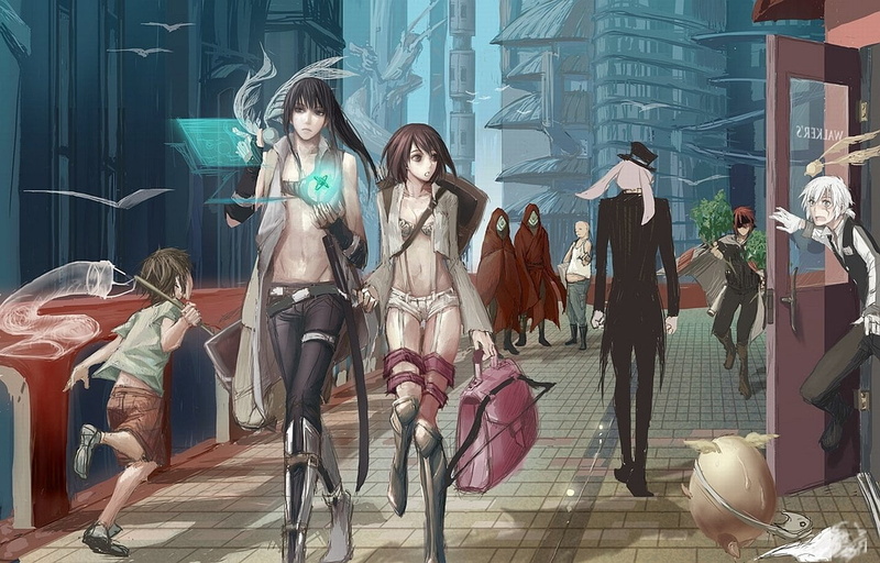 friendship, shopping, young women, fashion, Anime, happiness, D.Gray-man, luxury, store, outdoors, city, city life, retail, young adult, women