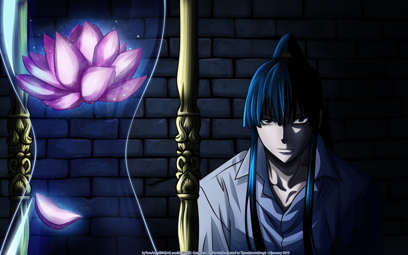religion, real people, day, Yu Kanda, outdoors, architecture, standing, flower, D.Gray-man, plant, blue, one person, leisure activity, front view, Anime