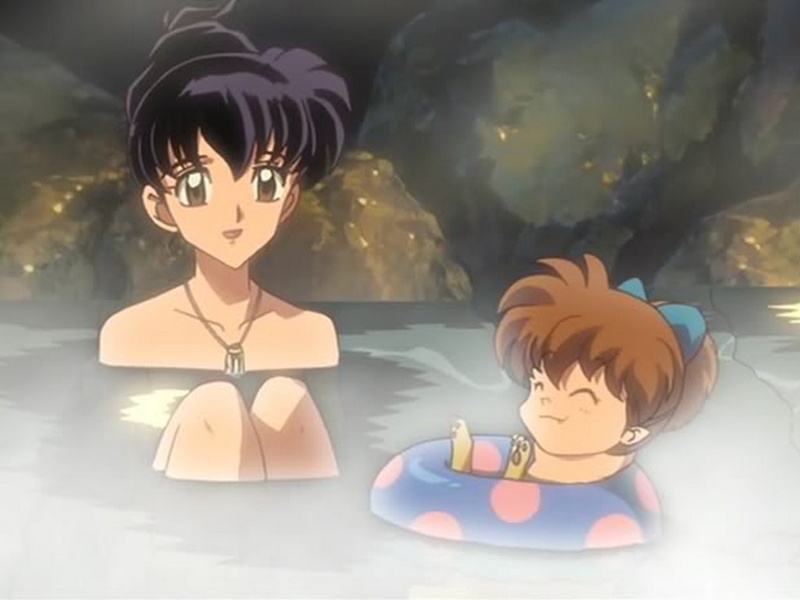 480P, art, Inuyasha, Shippou, hot, spring, anime, Hot spring, Kagome, hd