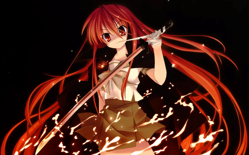 motion, girl, light - natural phenomenon, shana, illuminated, spooky, black background, evil, flame, dark, blood, illustration, art and craft, night, fire - Natural Phenomenon