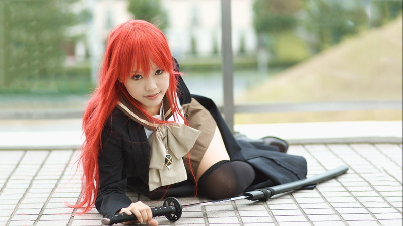 cosplay, 1080P, redhead, katana, women, Shakugan no Shana