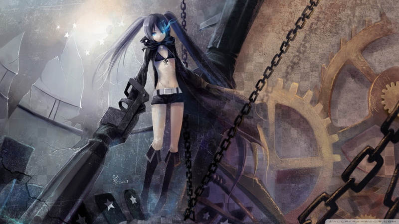 built structure, low angle view, 1080P, belief, human representation, day, weapon, place of worship, machinery, religion, building, no people, Black Rock Shooter
