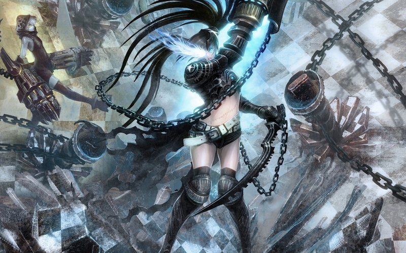 anime girls, reflection, close-up, architecture, lighting equipment, decoration, day, pattern, 1080P, character, haired, high angle view, Black Rock Shooter