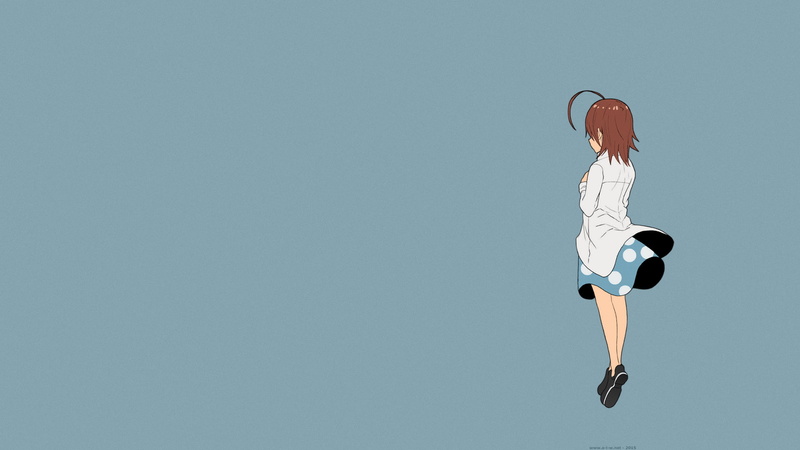 clear sky, rear view, leisure activity, day, Last Order, blue, brunette, Arata Yamaji, anime girls, one person, 1080P, short hair, motion, minidress, single object