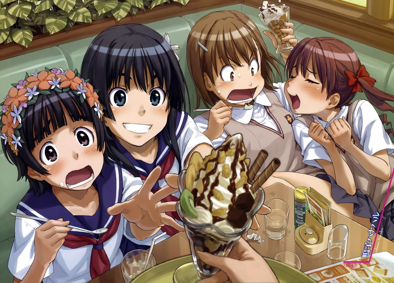 ruiko, mikoto, majutsu, food, 4K, railgun, naruko, hanaharu, kagaku, shirai, aru, misaka, kazari, saten, kuroko, uiharu, index