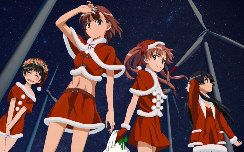 Uiharu, Majutsu, Mikoto, Shirai, Ruiko, Kagaku, christmas, To, Kuroko, Santa, Railgun, Saten, no, Misaka, Index, winter, Kazari, Costume, 1080P, Aru