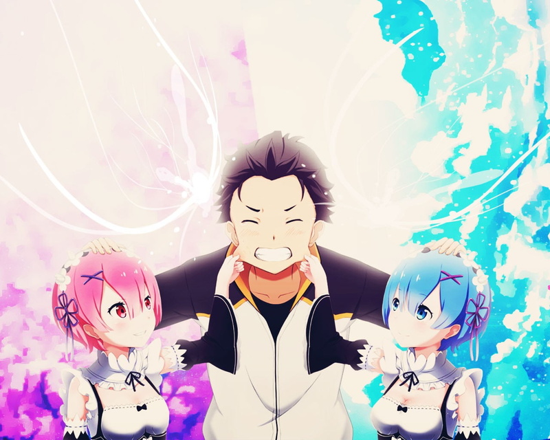 characters, two, headshot, Rem, happiness, leisure activity, representation, digital composite, 720P, looking at camera, anime girls, blue, lifestyles