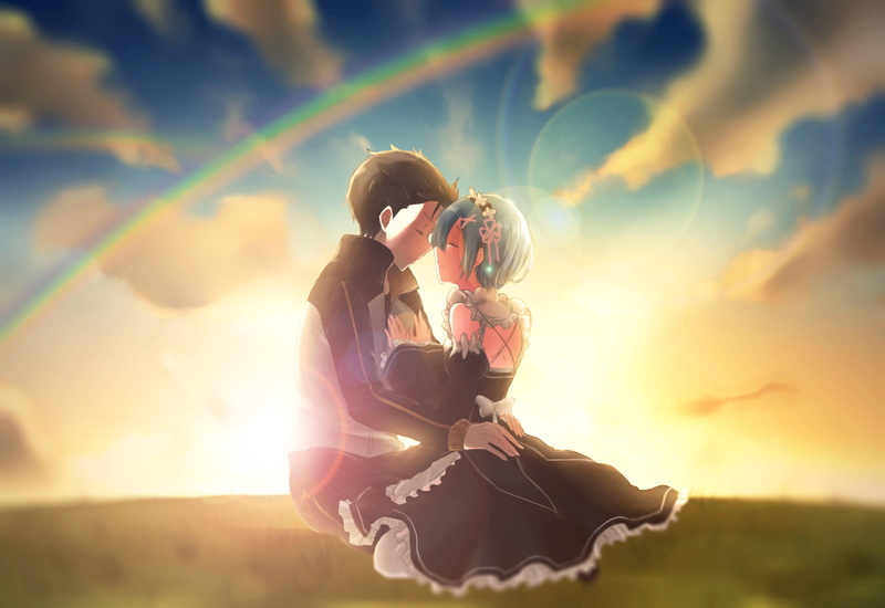 women, real people, sky, Re:ZERO -Starting Life in Another World-, young adult, child, couple - relationship, people, 720P, bonding, lens flare, Subaru Natsuki