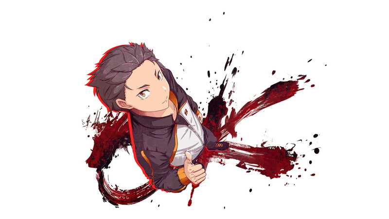 standing, human arm, Anime, red, clothing, Re:Zero, white color, studio shot, blood, Subaru Natsuki, portrait, one person, Re:ZERO -Starting Life in Another World-