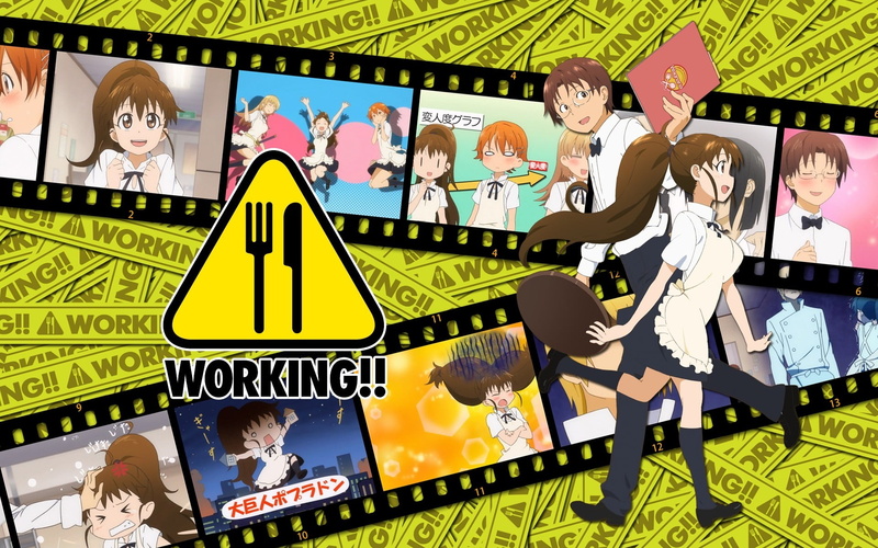 adult, multi colored, western script, female likeness, poster, young adult, women, male likeness, Takanashi Souta, Working!!, representation, creativity