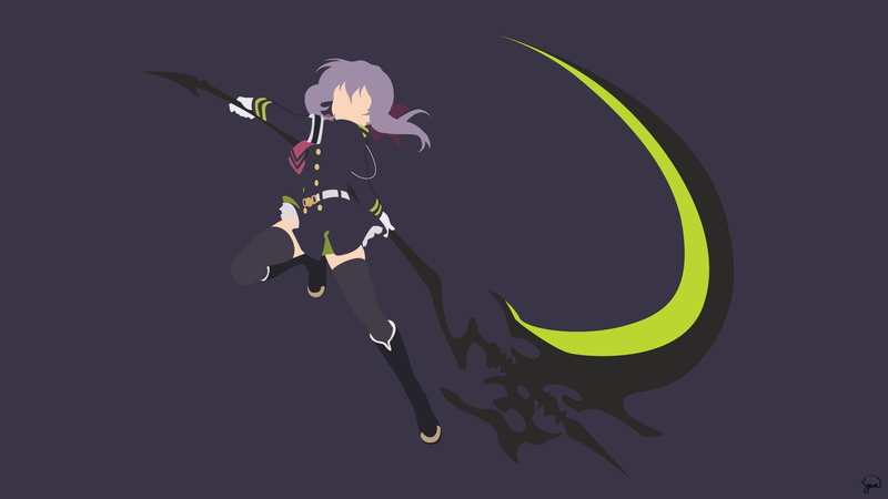 thigh-highs, minimalism, Owari No Seraph, anime girls, 1080P, Hiiragi Shinoa