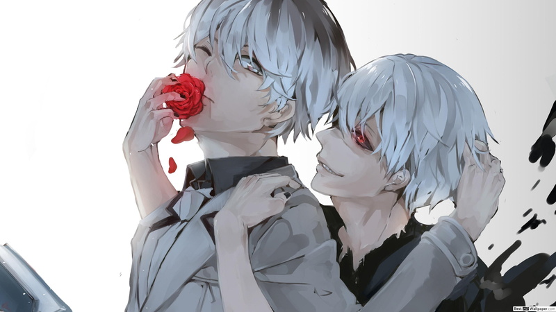 4K, anime, Tokyo Ghoul:re, simple background, Haise Sasaki, Sasaki Haise, anime boys, Kaneki Ken, white hair