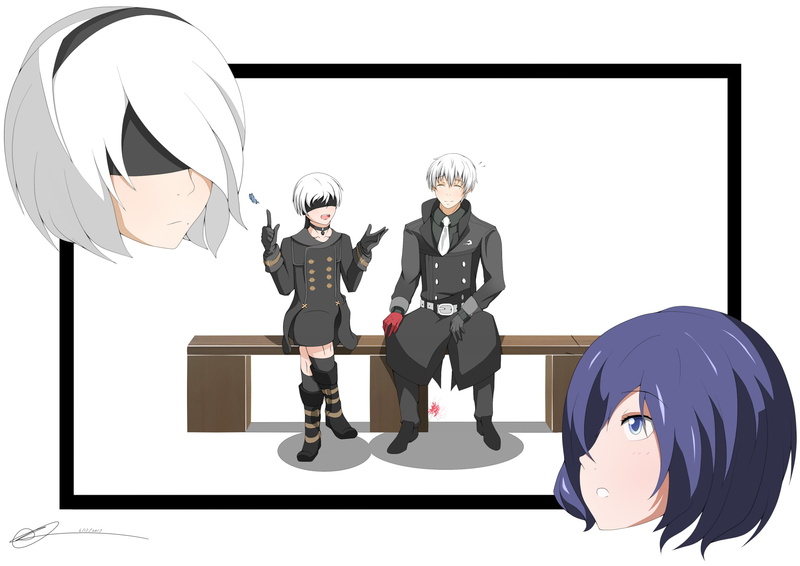 Anime, YoRHa No.2 Type B, 1080P, Touka Kirishima, Ken Kaneki, Crossover