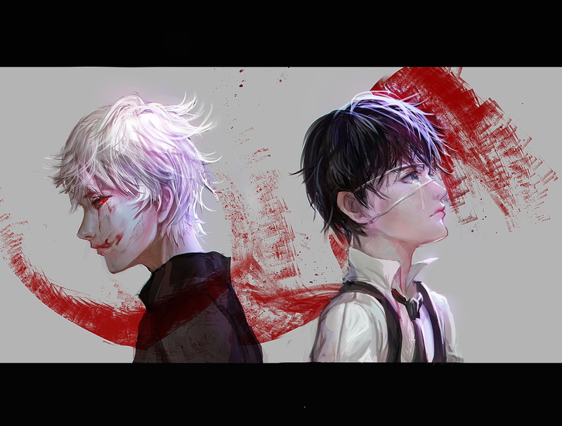 kaneki, neckwear, looking, tokyo, ken, ahead, 1080P, realistic, kushu, black