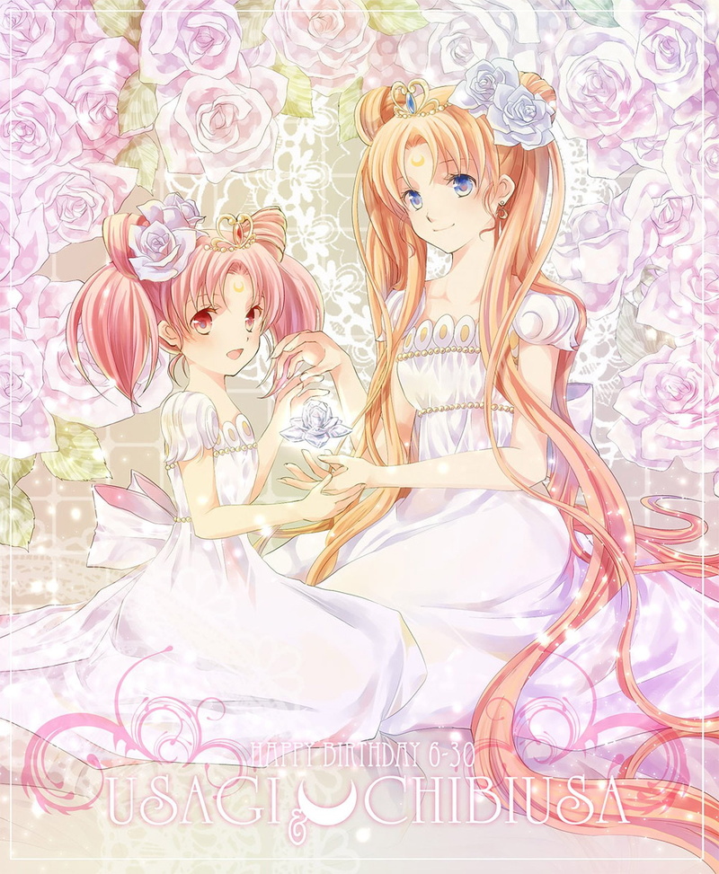hair, chibiusa, rose, series, anime, 720P, sailor, moon, girls, group, flower, long, pink, beautiful, dress, characters, usagi