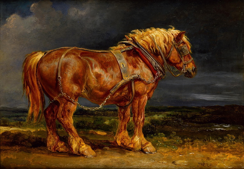 standing, brown, painting, animal wildlife, full length, one animal, domestic animals, day, no People, chestnut, mammal, animal themes, clouds, livestock