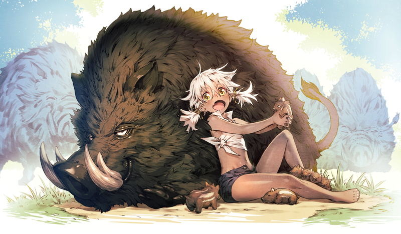 pigs, anime, Wild Boar, anime girls, Chyko, 2K, blonde, open mouth, yellow eyes