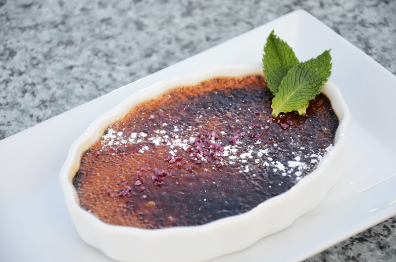 pastry, bowl, temptation, indulgence, dish, creme brule, creme brulee, still life, garnish, meal, leaves, two, mint leaf - culinary, unhealthy eating, green
