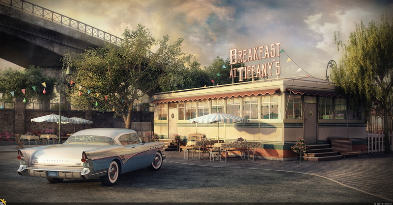 Breakfast at Tiffanys, car, render, cafe, 1080P, Buick Roadmaster