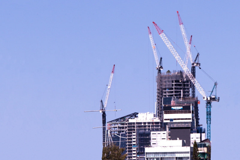 low angle view, construction, nature, outdoors, repairs, built structure, building, crane - construction machinery, site, skyscraper, day, blue, construction site