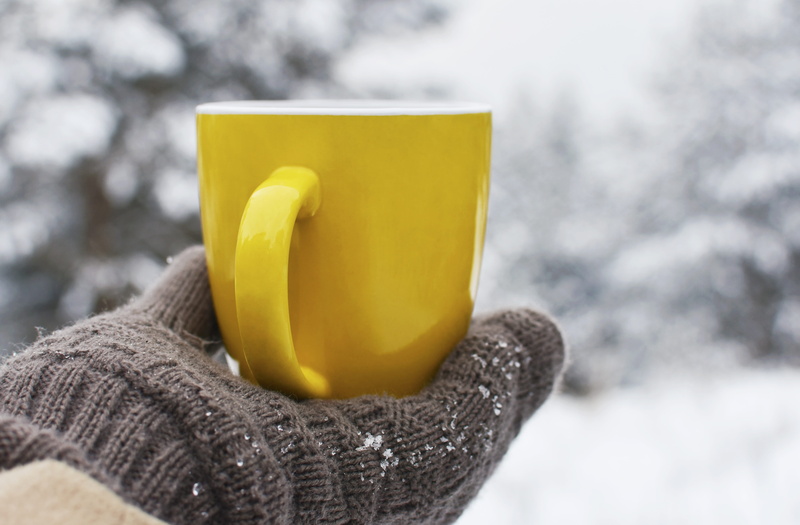break, rustic, cold temperature, black coffee, lifestyle, tea, nature, aroma, cup, protective glove, yellow cup, coffee, human hand, relax, clothing, winter forest