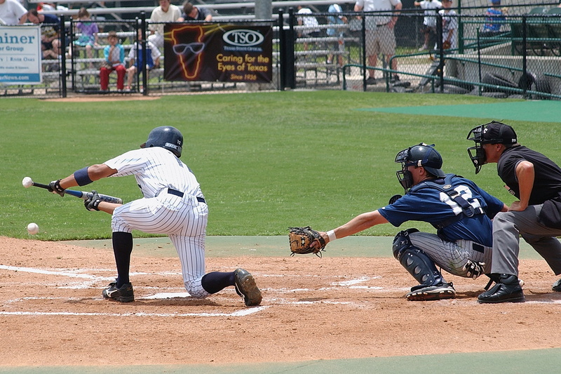 playing, home, 2K, playing field, baseball team, base, hit, group of people, people, batting, real people, field, baseball uniform, headwear, bunt, sports uniform