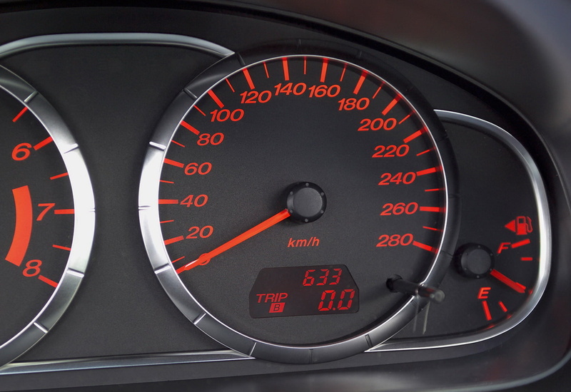 mazda, control panel, mode of transportation, dashboard, instrument of measurement, close-up, gauge, red, speedometer, mps, motor vehicle, indoors, speed