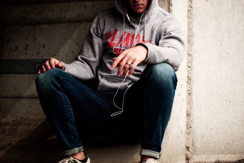 adult, style, hooded Shirt, pose, sit, wall, tired, sitting, building, 5K, outdoors, lifestyle, caucasian Ethnicity, men, urban Scene, lifestyles, despair