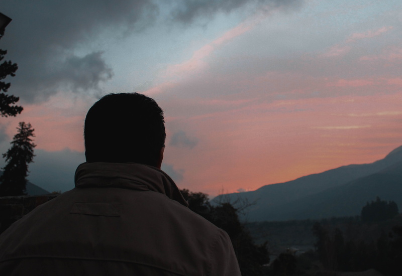 4K, idyllic, sunset, sky, cajon del maipo el manzano, mountain, one person, scenics - nature, looking at view, men, chile, leisure activity, headshot
