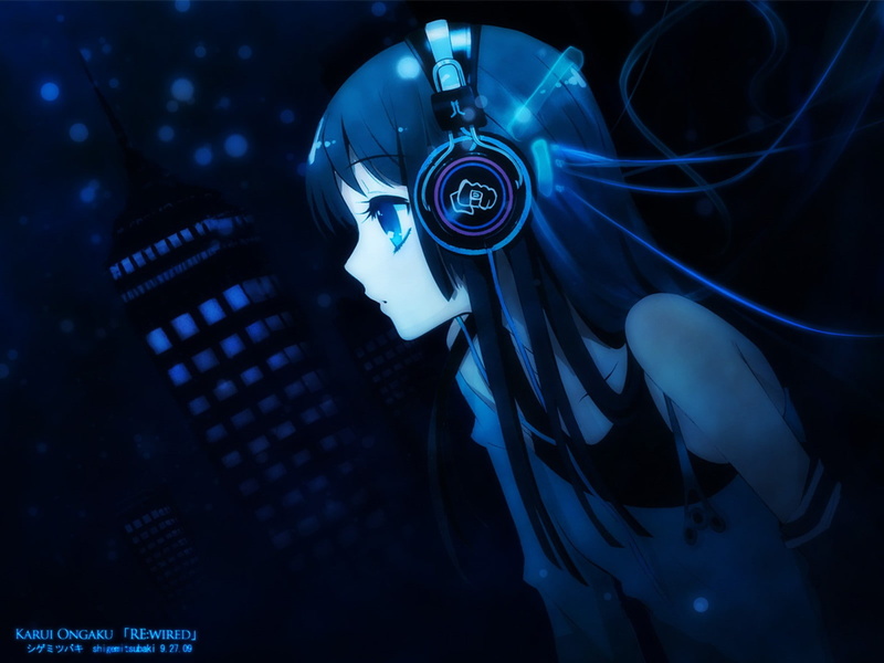 720P, headphones, dark, human hand, K-ON!, equipment, sea, underwater, blue, close-up, one person, water, hand, human body part, Akiyama Mio, technology