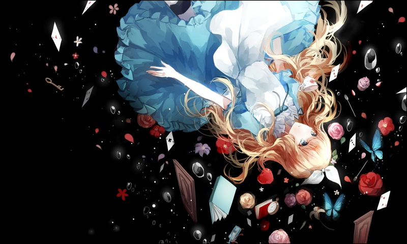 indoors, close-up, simple background, nature, clothing, skirt, anime girls, fashion, high angle view, night, anime, Alice in Wonderland, art and craft