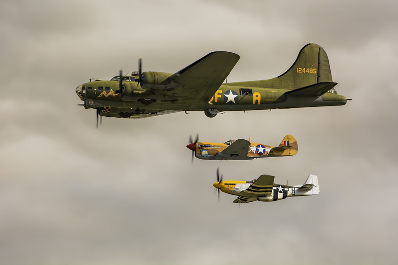 bomber, B-17, flight, P-51 Mustang, Curtiss P-40, 1080P