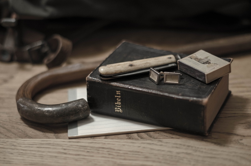 book, close-up, matches, two objects, old, finance, bible, still life, indoors, 4K, cufflinks, leather, studio shot, focus on foreground, law, security