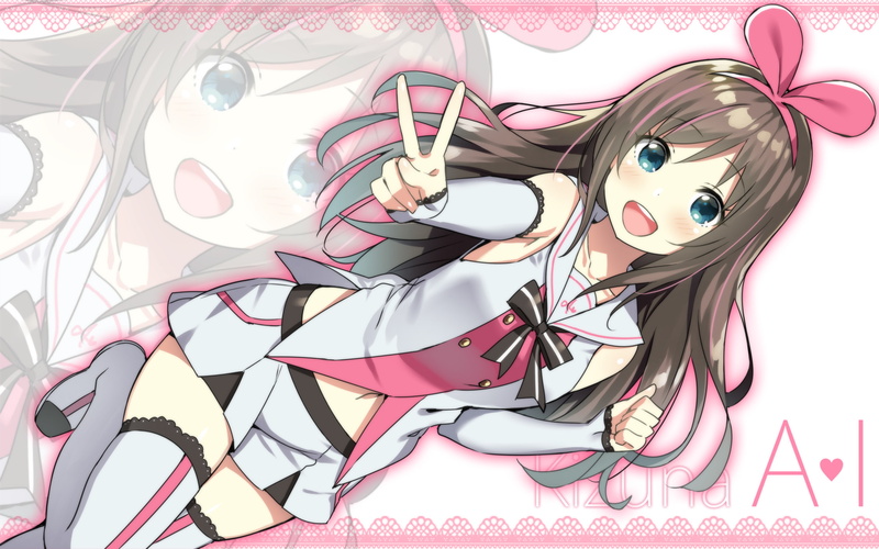 AI Channel, Brown Hair, Long Hair, Anime, 2K, Thigh Highs, Blue Eyes, Kizuna AI