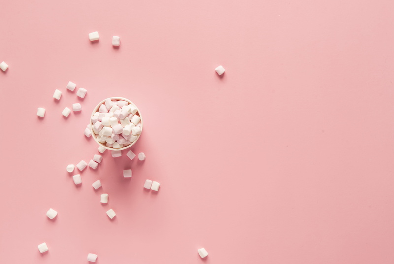 bunch, pink background, surface, copy space, close-up, pink color, high angle view, group of objects, candy, food and drink, sweet, food, cup, marshmallows
