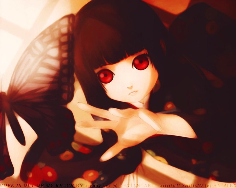 enma, jigoku, ai, brunettes, animals, butterflies, Butterfly, red, 720P, clothes, eyes, hd, japanese, x, art, gothic, shoujo