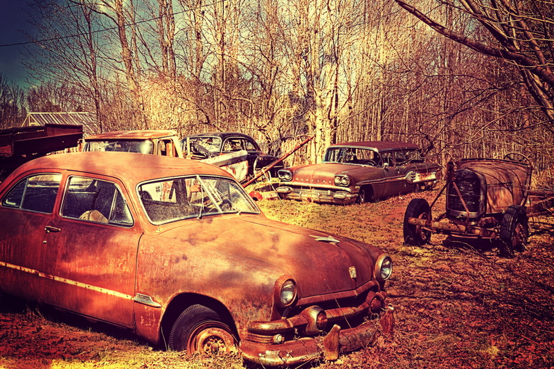 car, vintage, classic, art, day, auto, stainless, field, decline, no people, rusty, transportation, stationary, tress, old, car wreck, bare, bare tree