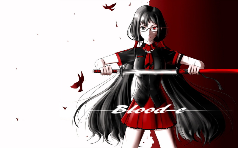 pose, glasses, 1080P, brunette, sword, girl, blood-c