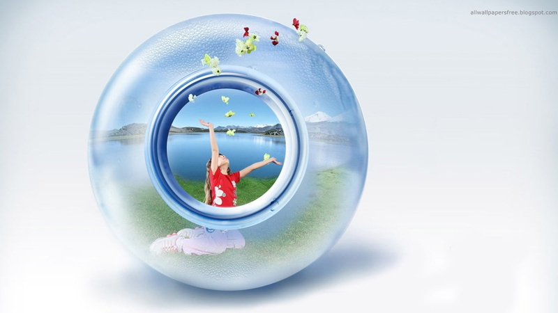 standing, sphere, 720P, day, geometric shape, fish, circle, glass, men, bowl, artwork, full length, shape, childhood, nature, digital composite, females