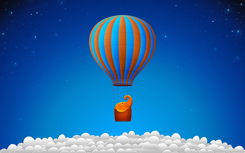 elephant, creative, flying, 2K, air, hd, graphics, hot, brown, creative and graphics, balloon, photo, riding
