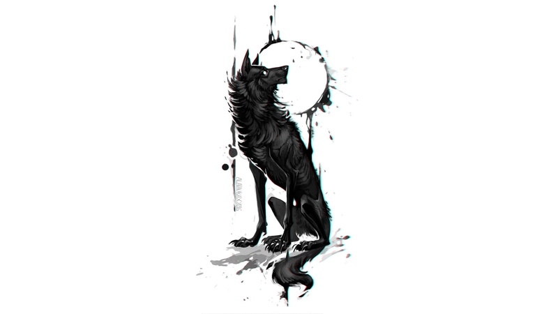 traditional art, 1080P, white background, abstract, wolf