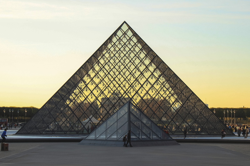 pyramid, building exterior, street, nature, sunset, pyramid shape, no people, sky, building, travel destinations, town, modern, road, architecture, travel