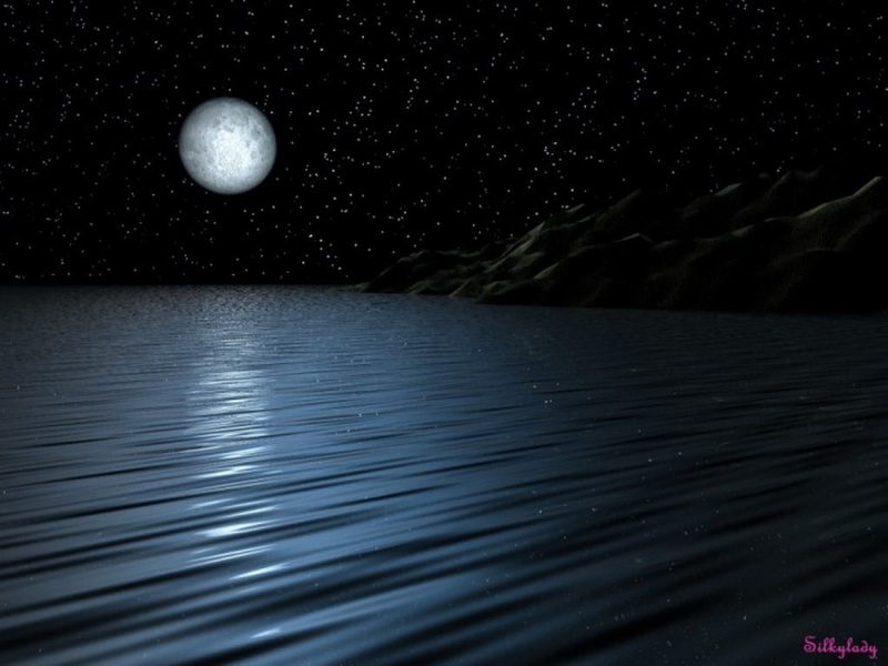 stars, ripples, nature, rocks, full, moon, reflection, hd, dark, 480P, water, night