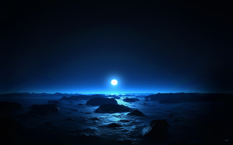 hd, moons, Blue, x, Landscapes, 1080P, rocks, space, nature, moonlight, moon, art